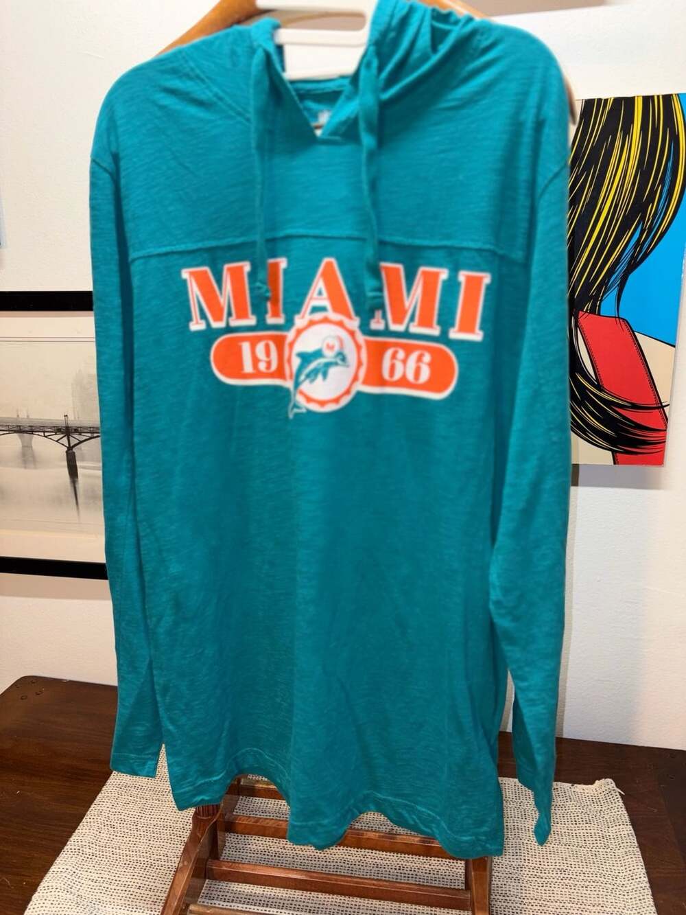 NFL Team Apparel Miami Dolphins Hoodie Size L Aqua Long Sleeve